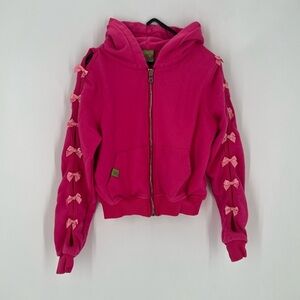 Marshall Columbia Cash By Cash App Pink Ribbon Bow Cut Out Cropped Zip Up Jacket